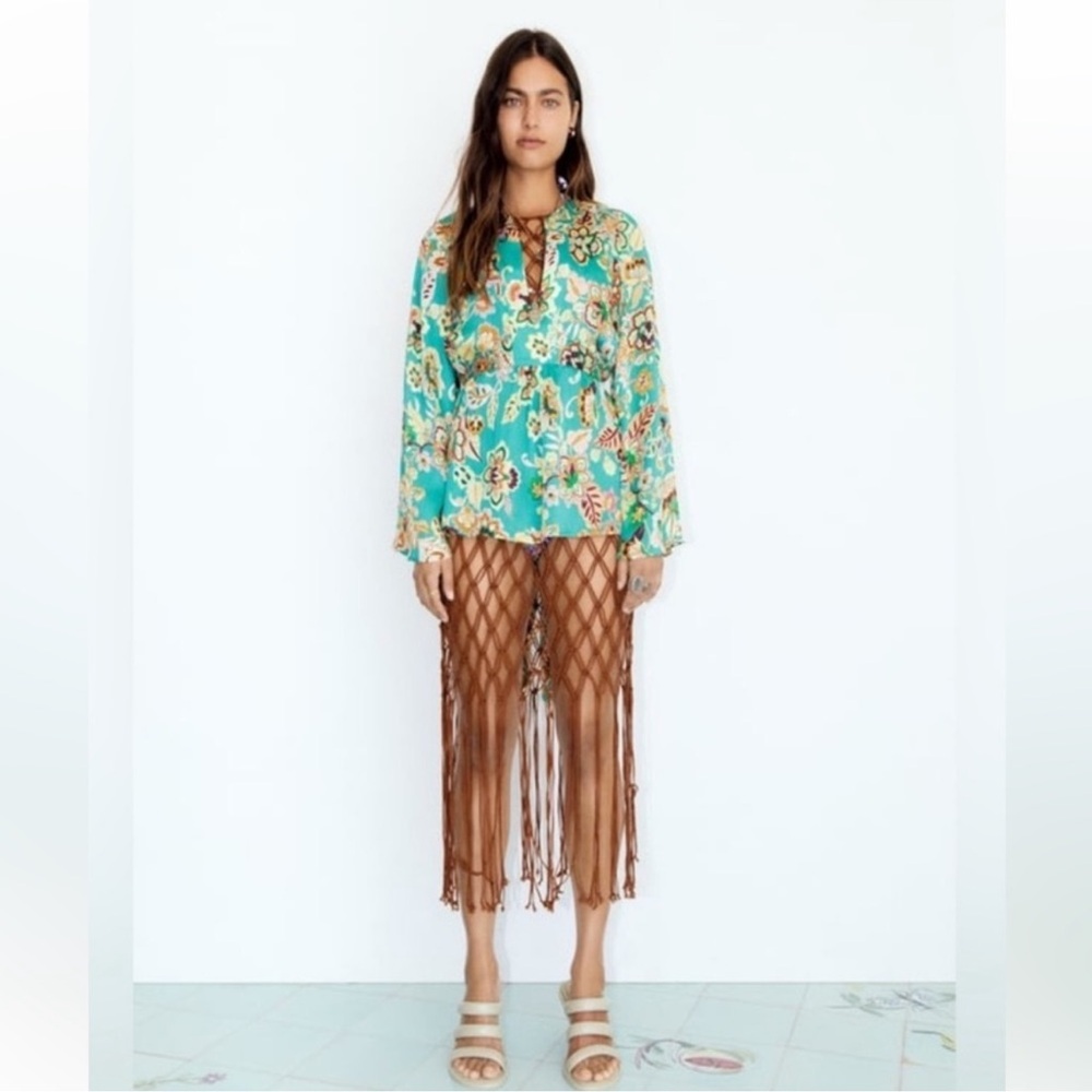 Zara Floral Teal bohemian short Kimono Blouse
